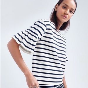 J.Crew Navy Striped Ruffle Sleeve Top